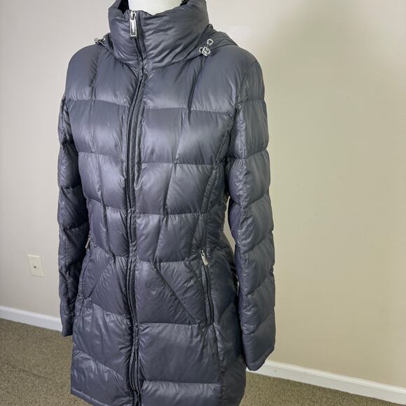 Calvin Klein Hooded Packable Puffer Full Zip Duck Down Jacket Coat US Womens M - Picture 3 of 9